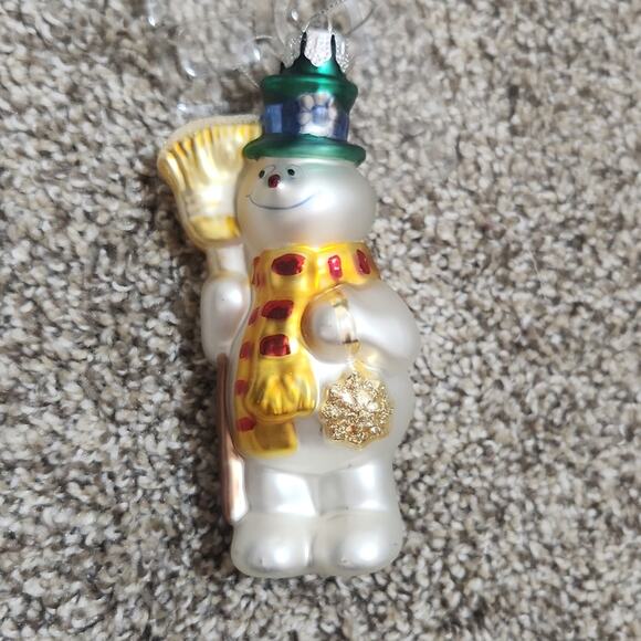 Brass key blown glass ornament frosty the snow man vintage in box - Picture 3 of 8